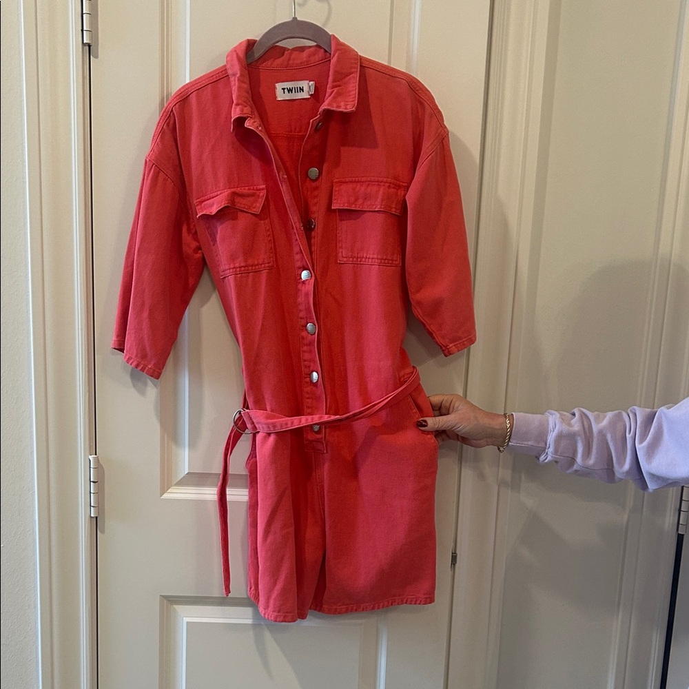 Like new coral denim Twiin romper